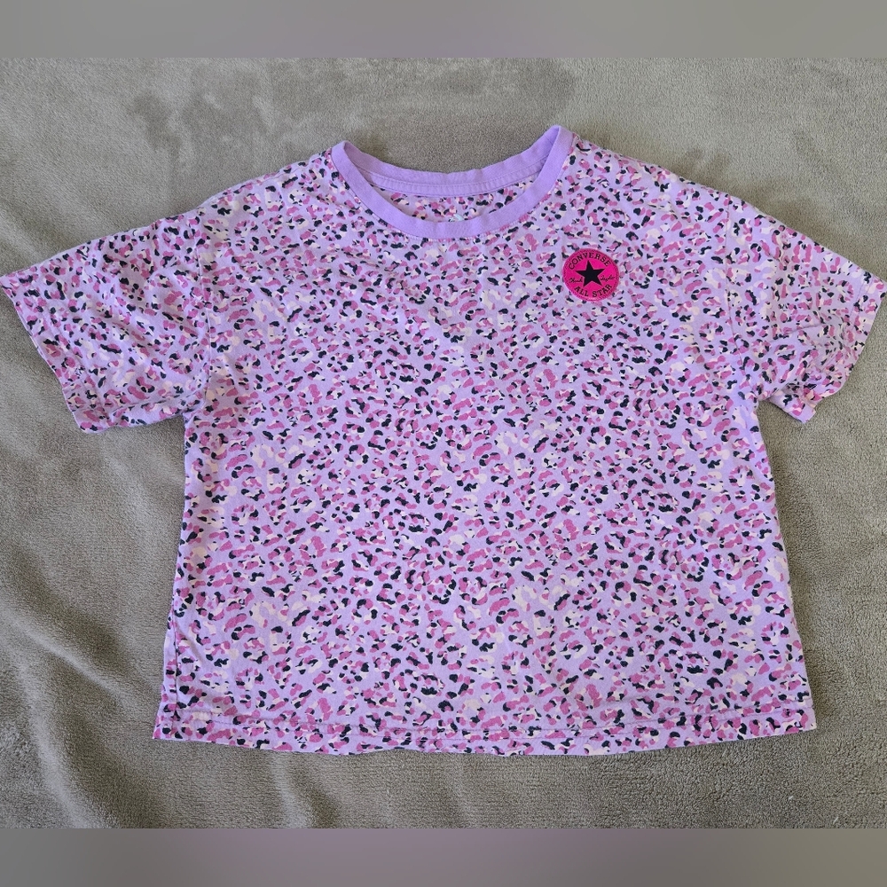 Converse Girls Lavender Pink Leopard Short Sleeve Tee